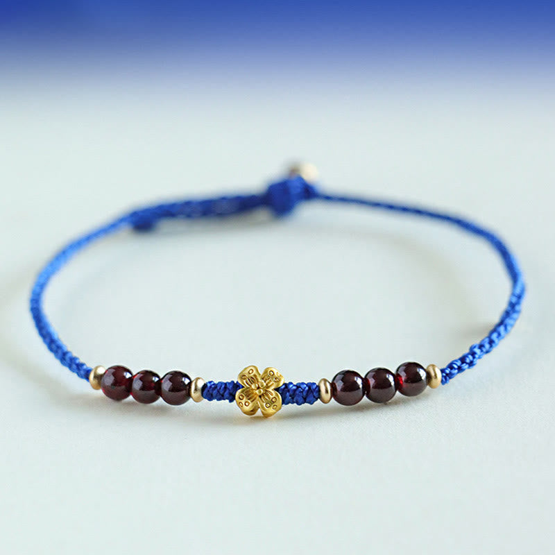 KarmaRipple's Klein Blue String South Red Agate Garnet Bronze Flower Power Bracelet p3