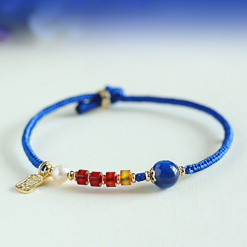 KarmaRipple's Klein Blue String South Red Agate Garnet Blue Aventurine Lazurite Bronze Butterfly Fu Character Positive Bracelet p4