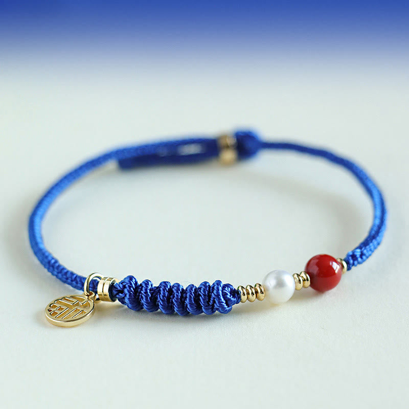 KarmaRipple's Klein Blue String South Red Agate Garnet Blue Aventurine Lazurite Bronze Butterfly Fu Character Positive Bracelet p3