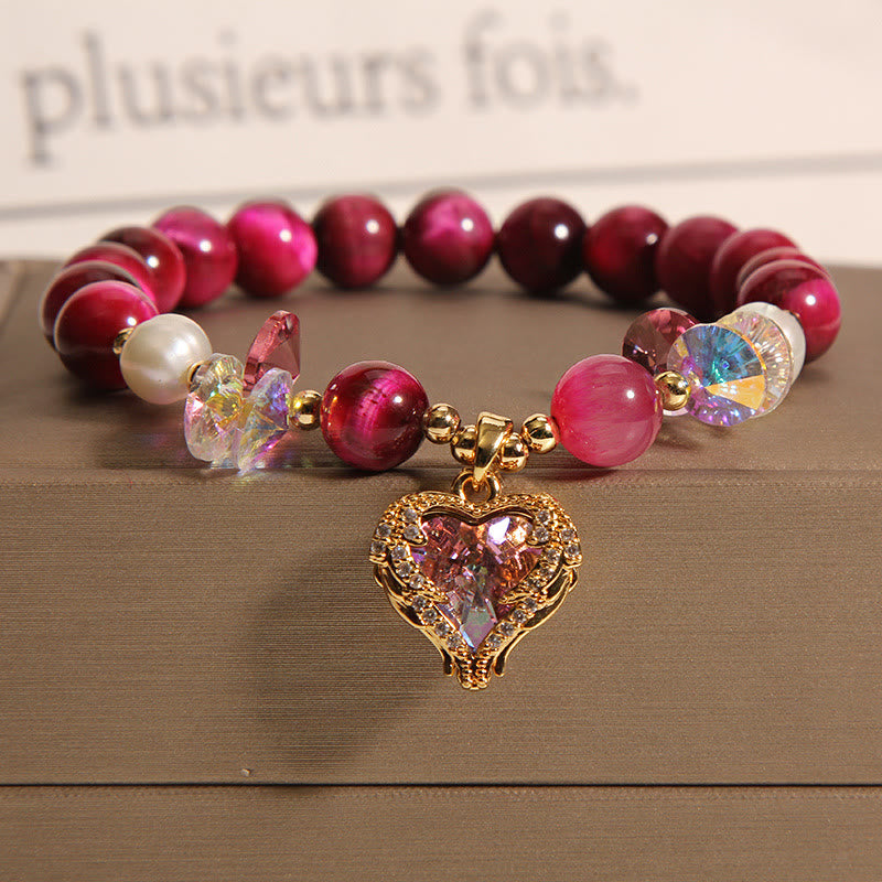 KarmaRipple's Red Tiger Eye Citrine Amethyst Heart Calm Bracelet p1