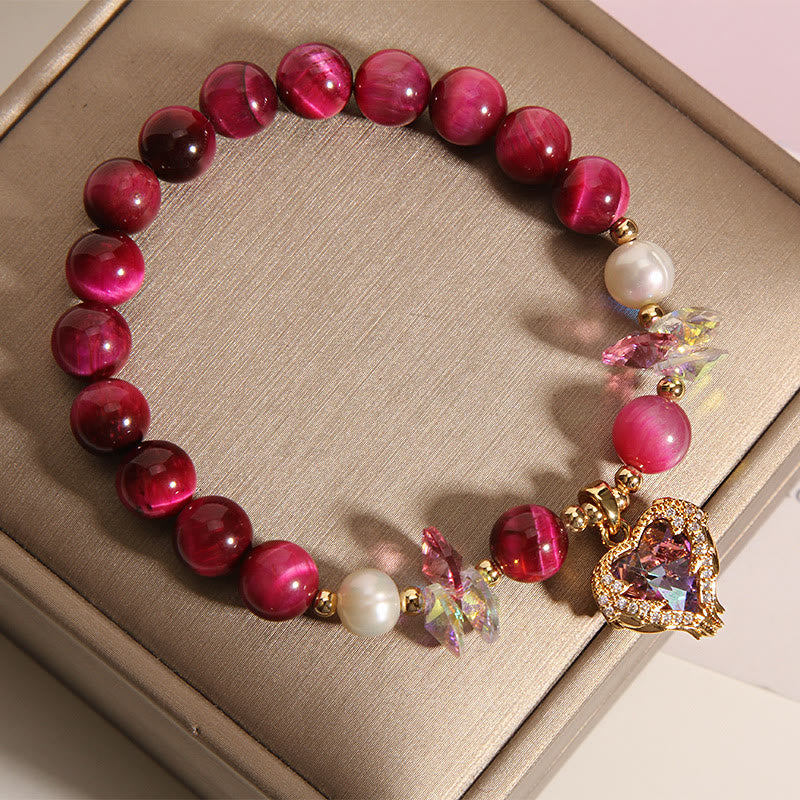 KarmaRipple's Red Tiger Eye Citrine Amethyst Heart Calm Bracelet p6