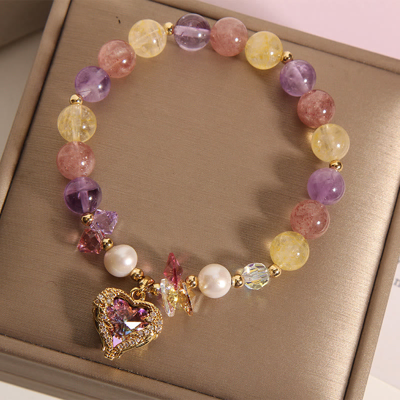KarmaRipple's Red Tiger Eye Citrine Amethyst Heart Calm Bracelet p12