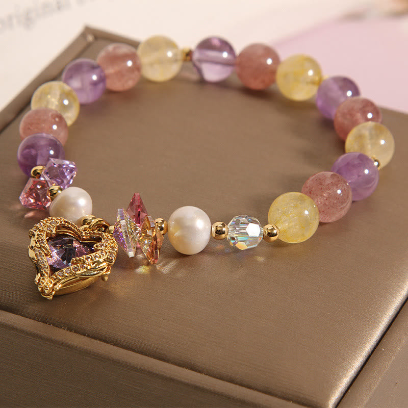 KarmaRipple's Red Tiger Eye Citrine Amethyst Heart Calm Bracelet p11