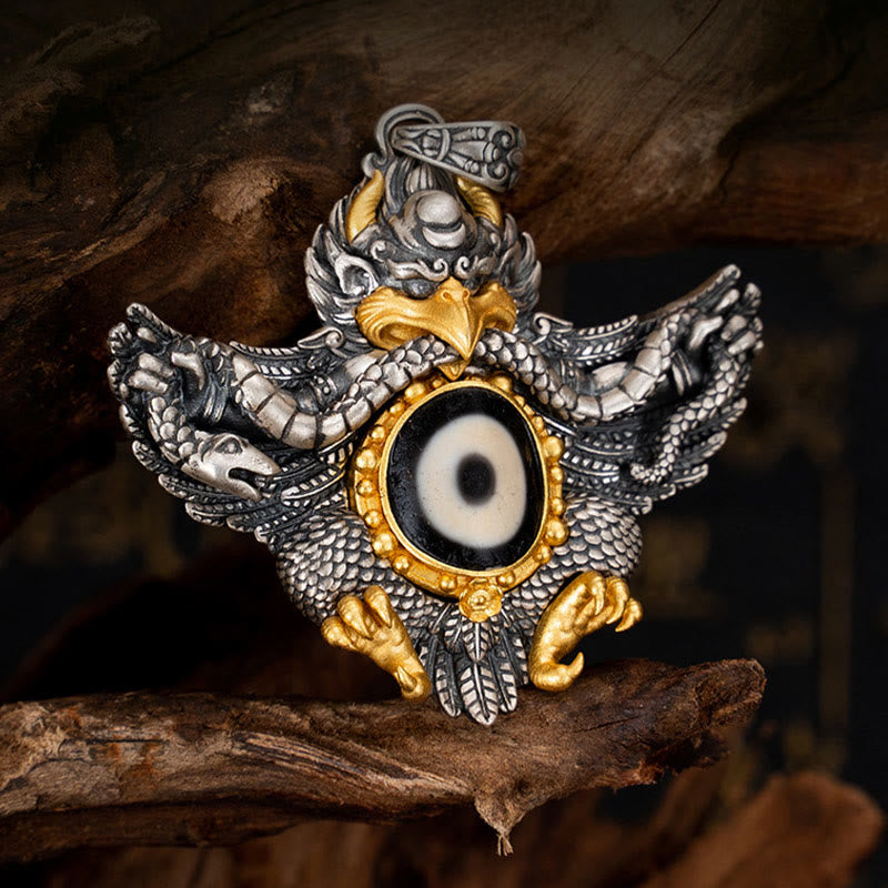 KarmaRipple's 925 Sterling Silver Tibet Garuda Bird Dzi Bead Protection Pendant Necklace p5