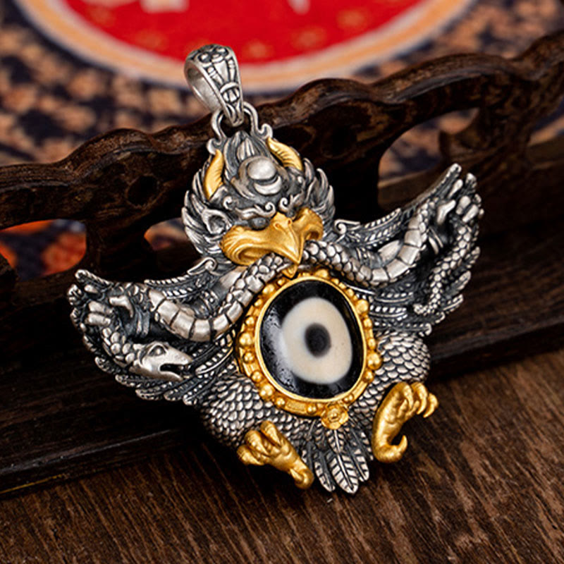 KarmaRipple's 925 Sterling Silver Tibet Garuda Bird Dzi Bead Protection Pendant Necklace p8
