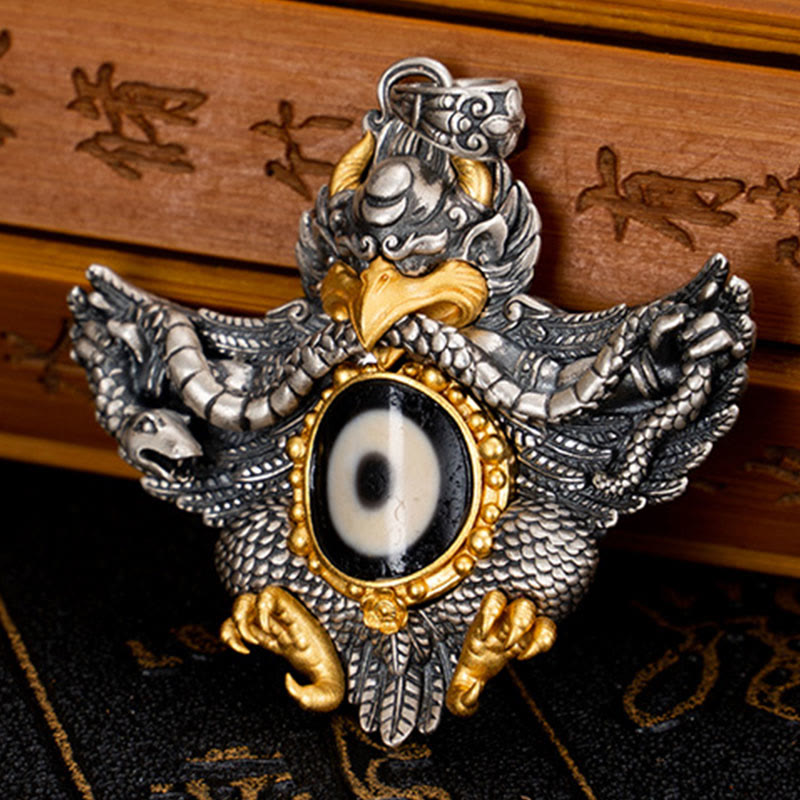 KarmaRipple's 925 Sterling Silver Tibet Garuda Bird Dzi Bead Protection Pendant Necklace p7