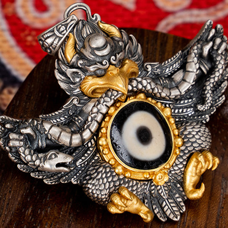 KarmaRipple's 925 Sterling Silver Tibet Garuda Bird Dzi Bead Protection Pendant Necklace p10