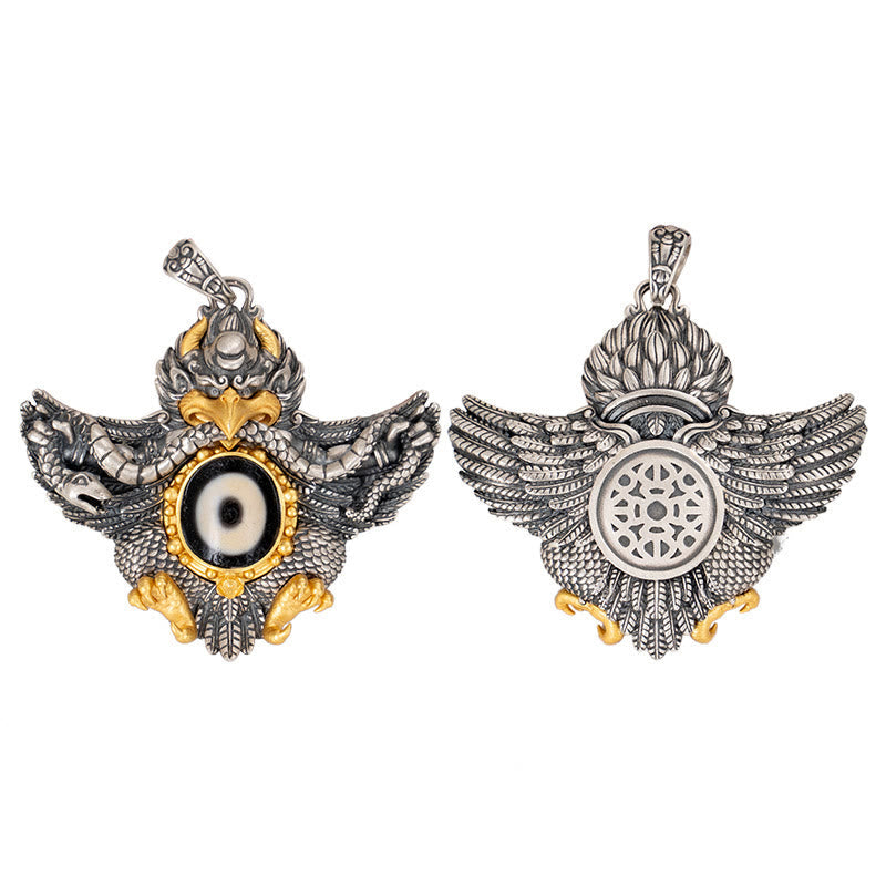 KarmaRipple's 925 Sterling Silver Tibet Garuda Bird Dzi Bead Protection Pendant Necklace p15