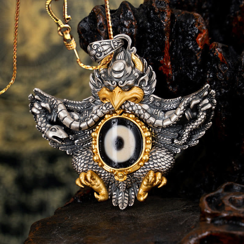 KarmaRipple's 925 Sterling Silver Tibet Garuda Bird Dzi Bead Protection Pendant Necklace p26