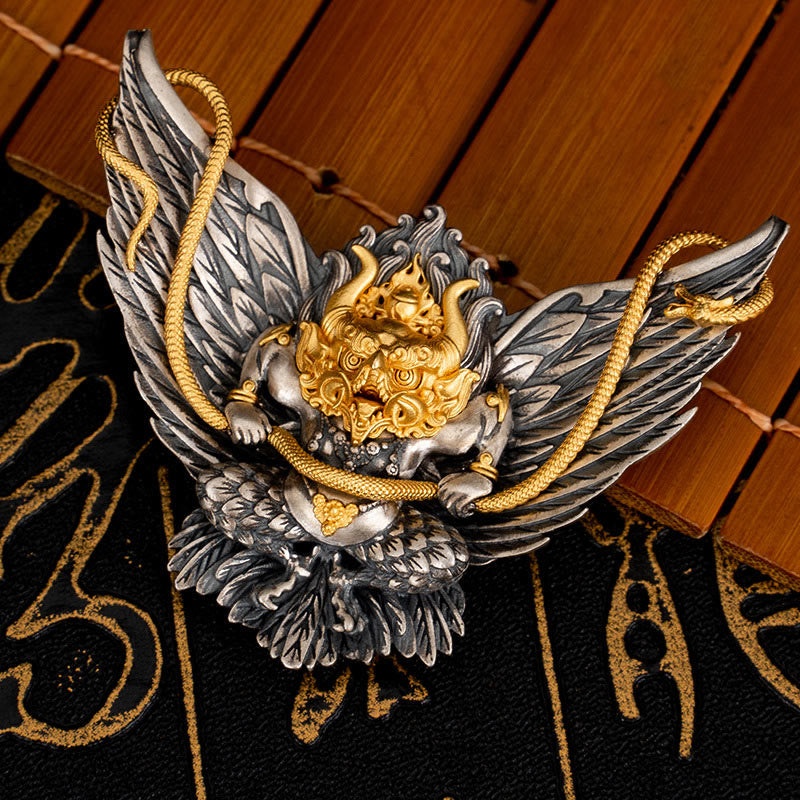 KarmaRipple's 925 Sterling Silver Tibetan Garuda Bird Dragon Snake Wisdom Pendant Necklace p1