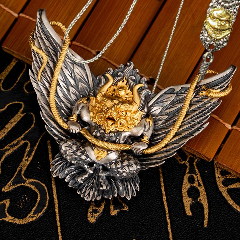 KarmaRipple's 925 Sterling Silver Tibetan Garuda Bird Dragon Snake Wisdom Pendant Necklace p28