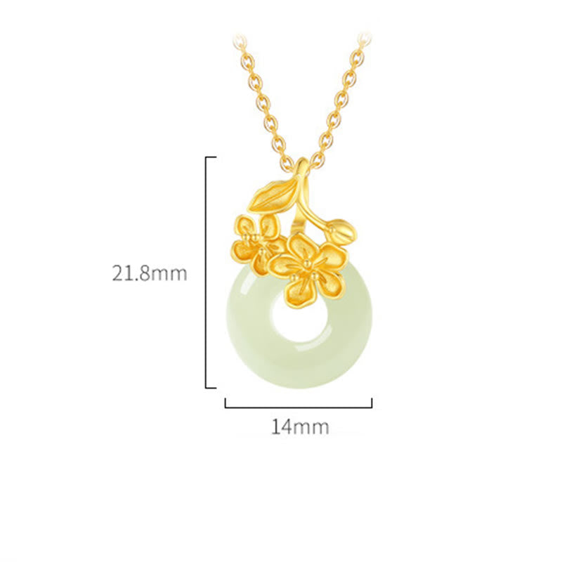 KarmaRipple's Hetian Jade 999 Sterling Silver Peace Buckle Peach Blossom Pendant Necklace p6