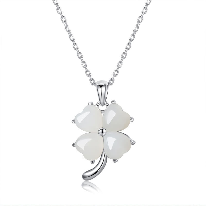 KarmaRipple's Hetian Jade 925 Sterling Silver Four Leaf Clover Pendant Necklace p2
