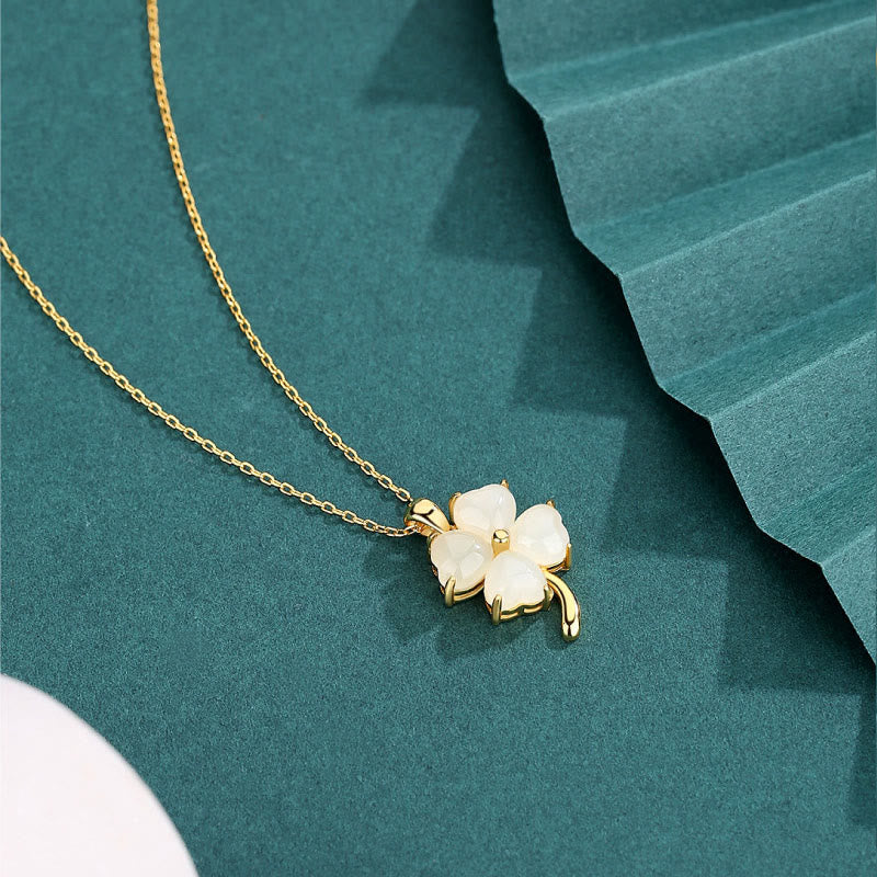 KarmaRipple's Hetian Jade 925 Sterling Silver Four Leaf Clover Pendant Necklace p4