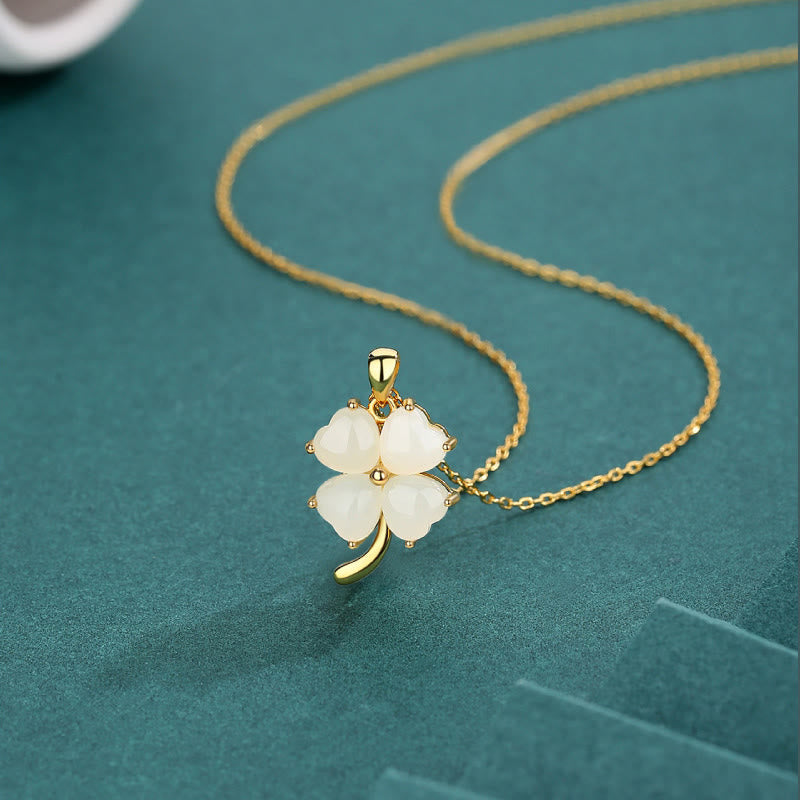 KarmaRipple's Hetian Jade 925 Sterling Silver Four Leaf Clover Pendant Necklace p3