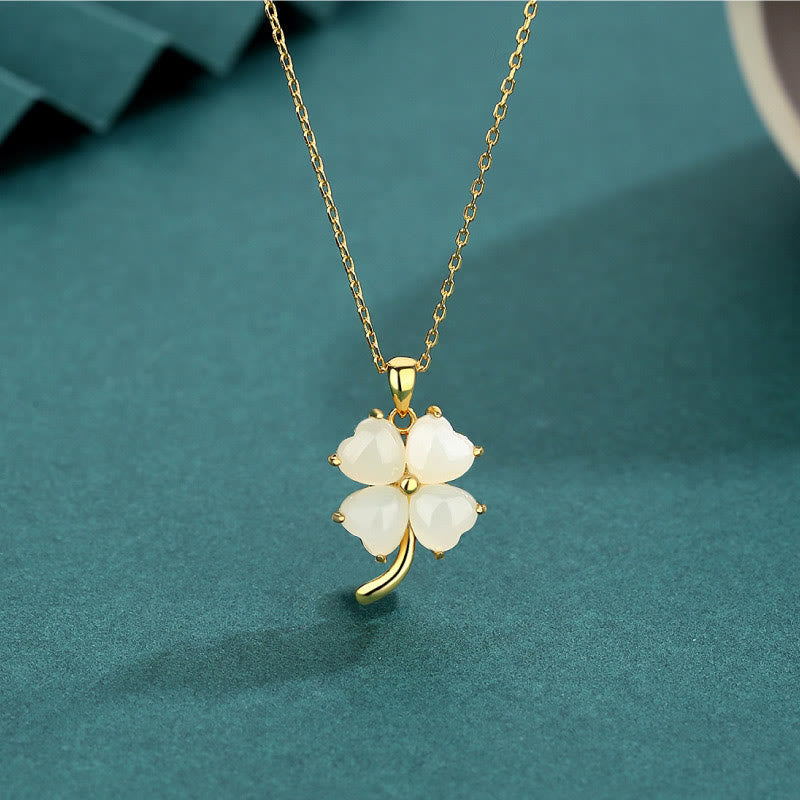 KarmaRipple's Hetian Jade 925 Sterling Silver Four Leaf Clover Pendant Necklace p12