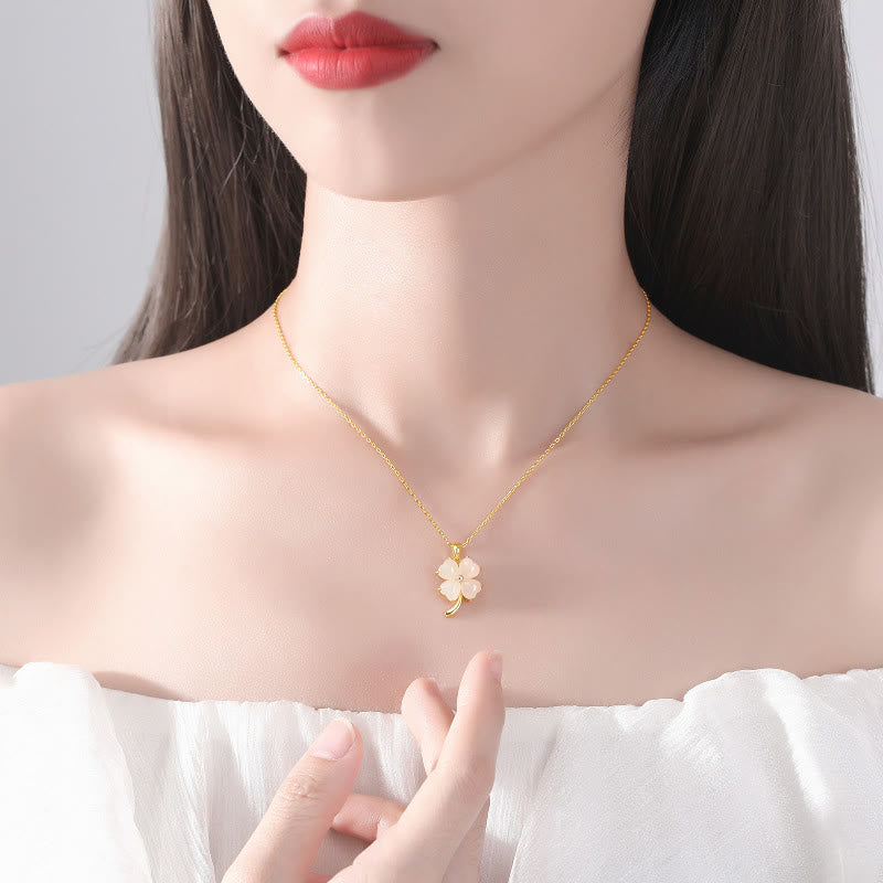KarmaRipple's Hetian Jade 925 Sterling Silver Four Leaf Clover Pendant Necklace p9