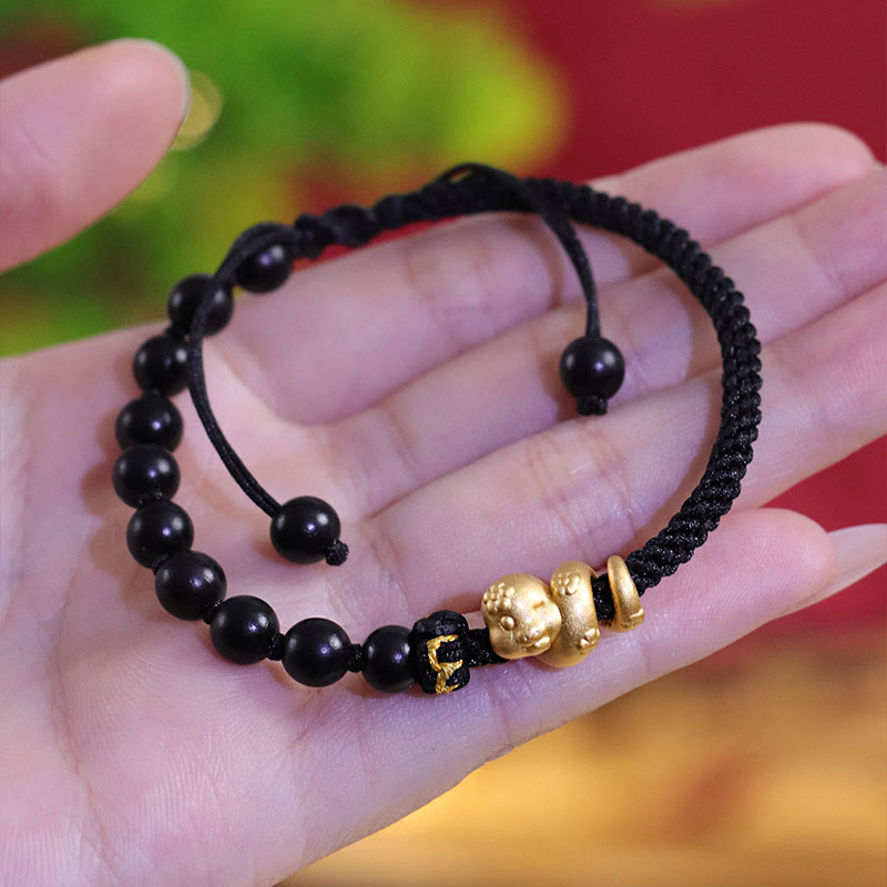 KarmaRipple's Small Leaf Red Sandalwood Ebony Wood Beadwork 999 Year Of The Snake Cotton Rope Protection Woven Bracelet p11