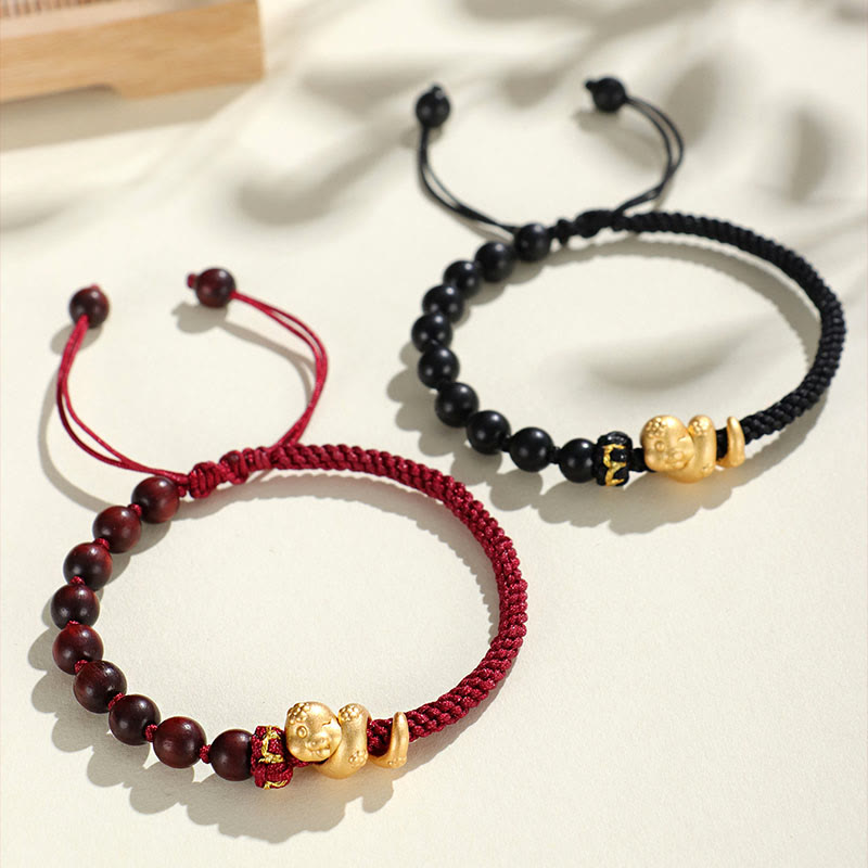 KarmaRipple's Small Leaf Red Sandalwood Ebony Wood Beadwork 999 Year Of The Snake Cotton Rope Protection Woven Bracelet p15