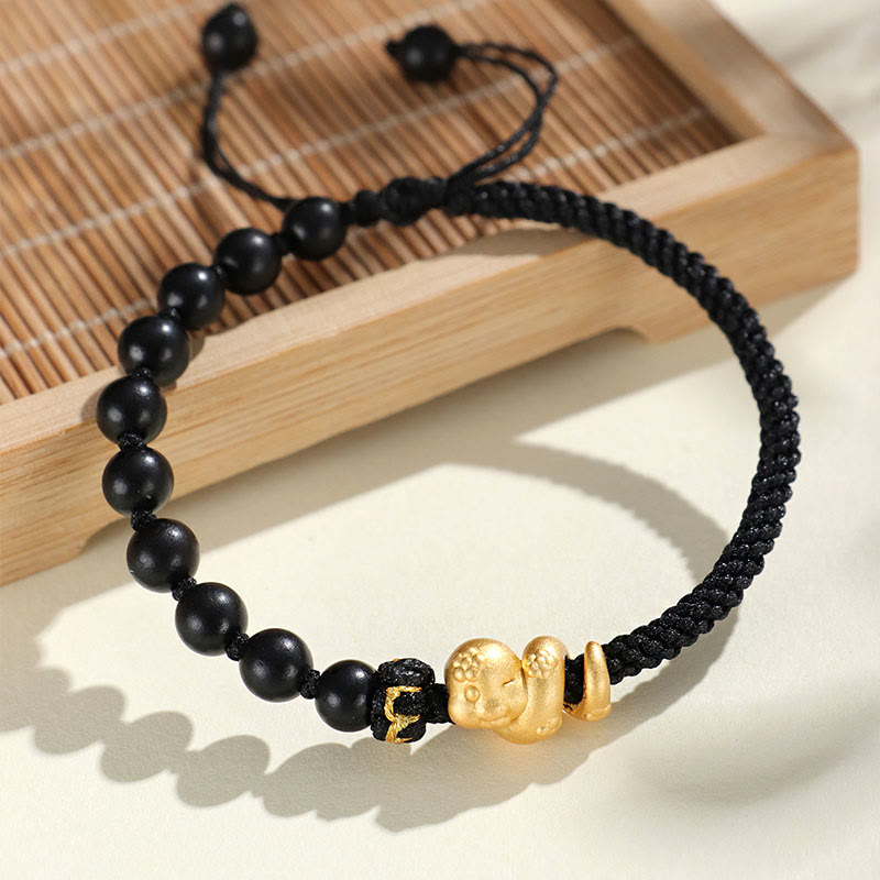 KarmaRipple's Small Leaf Red Sandalwood Ebony Wood Beadwork 999 Year Of The Snake Cotton Rope Protection Woven Bracelet p13