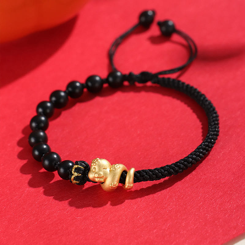 KarmaRipple's Small Leaf Red Sandalwood Ebony Wood Beadwork 999 Year Of The Snake Cotton Rope Protection Woven Bracelet p12