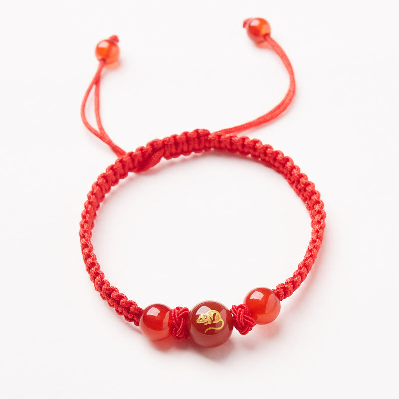 KarmaRipple's Authentic Red Agate Chinese Zodiac Red String Woven Protection Fortune Bracelet p2