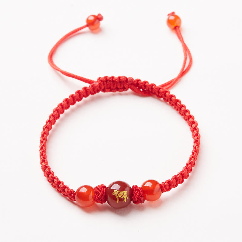 KarmaRipple's Authentic Red Agate Chinese Zodiac Red String Woven Protection Fortune Bracelet p25