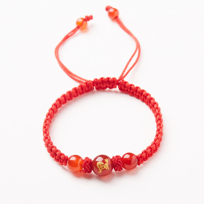 KarmaRipple's Authentic Red Agate Chinese Zodiac Red String Woven Protection Fortune Bracelet p7