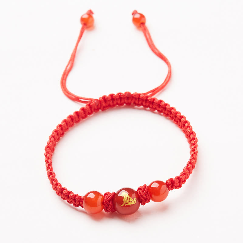 KarmaRipple's Authentic Red Agate Chinese Zodiac Red String Woven Protection Fortune Bracelet p33