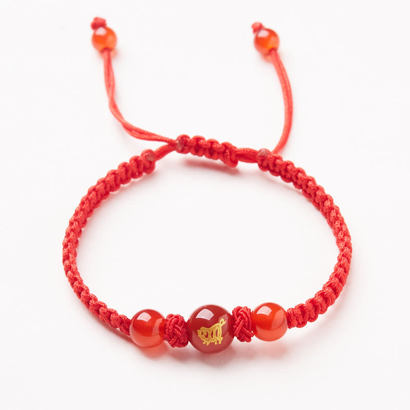 KarmaRipple's Authentic Red Agate Chinese Zodiac Red String Woven Protection Fortune Bracelet p34
