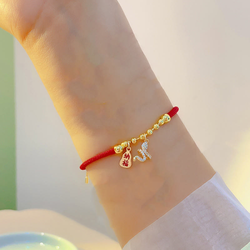 KarmaRipple's Handmade Red String Fu Character Year Of The Snake Protection Woven Bracelet p7