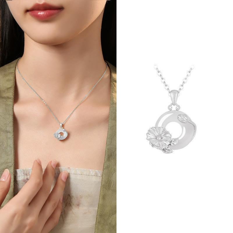 KarmaRipple's Chalcedony 925 Sterling Silver Peace Buckle Flowers Pendant Necklace p55