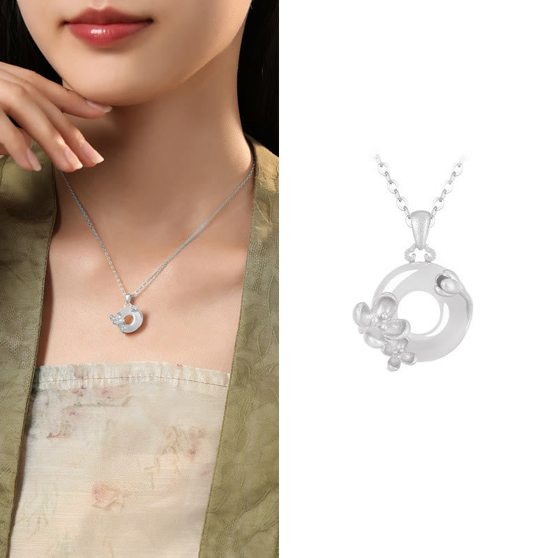 KarmaRipple's Chalcedony 925 Sterling Silver Peace Buckle Flowers Pendant Necklace p57