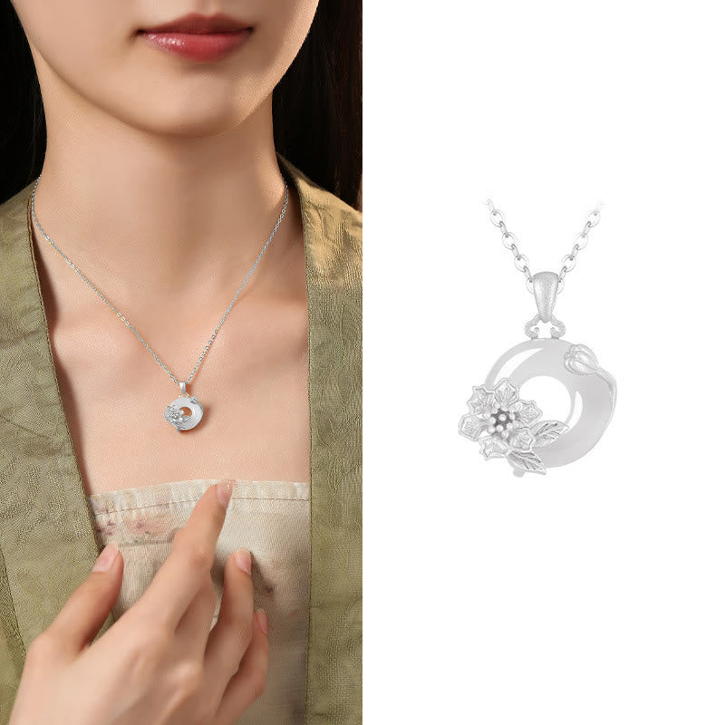 KarmaRipple's Chalcedony 925 Sterling Silver Peace Buckle Flowers Pendant Necklace p59