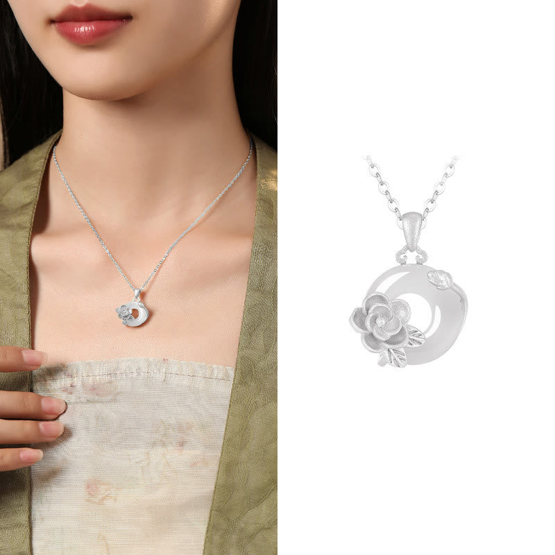 KarmaRipple's Chalcedony 925 Sterling Silver Peace Buckle Flowers Pendant Necklace p63