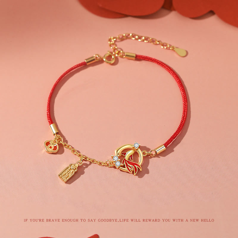 KarmaRipple's Red String 925 Sterling Silver Bronze Coin Koi Fish Year Of The Snake Fortune Bracelet p2