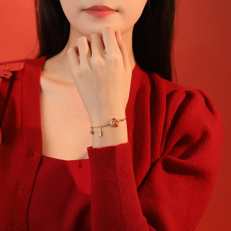 KarmaRipple's Red String 925 Sterling Silver Bronze Coin Koi Fish Year Of The Snake Fortune Bracelet p5