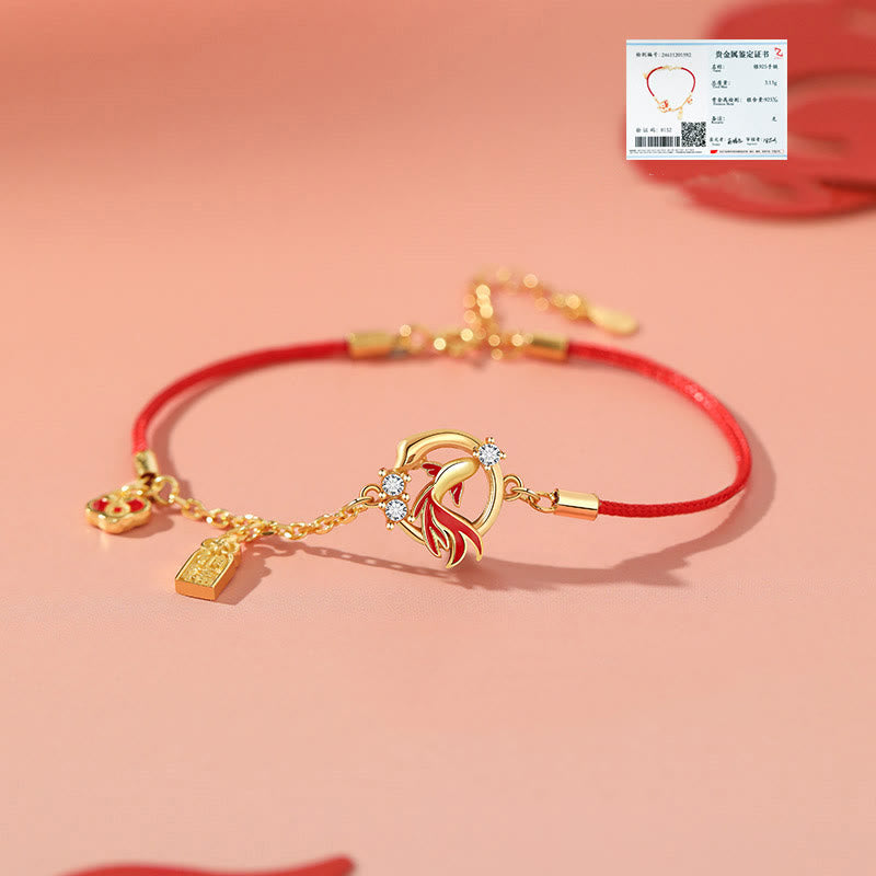 KarmaRipple's Red String 925 Sterling Silver Bronze Coin Koi Fish Year Of The Snake Fortune Bracelet p3