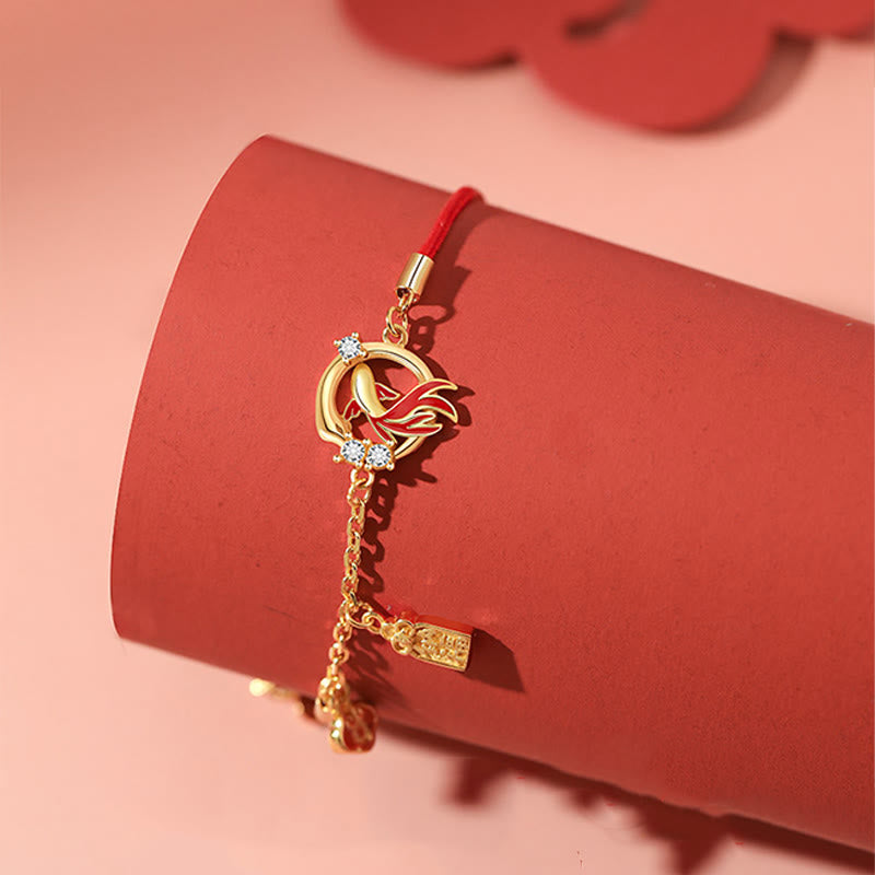KarmaRipple's Red String 925 Sterling Silver Bronze Coin Koi Fish Year Of The Snake Fortune Bracelet p4