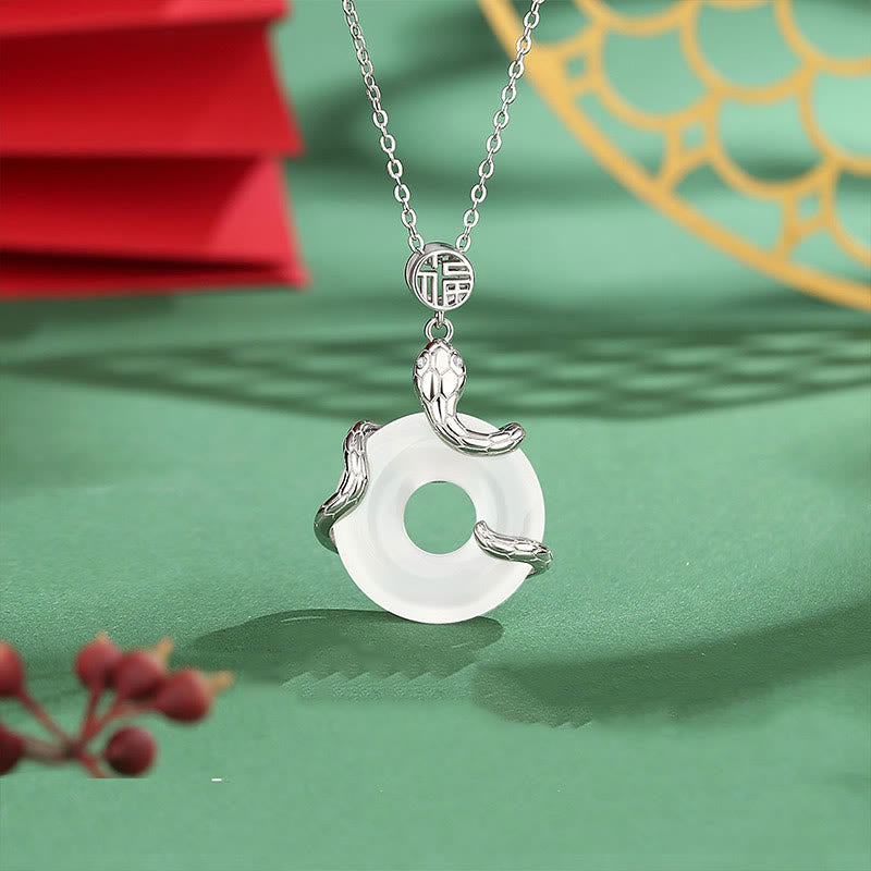 KarmaRipple's Chalcedony Peace Buckle 925 Sterling Silver Fu Character Year Of The Snake Positive Pendant Necklace p1