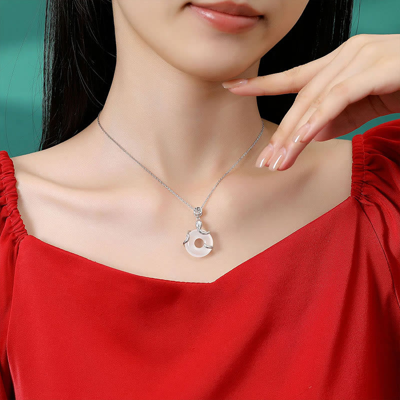 KarmaRipple's Chalcedony Peace Buckle 925 Sterling Silver Fu Character Year Of The Snake Positive Pendant Necklace p3