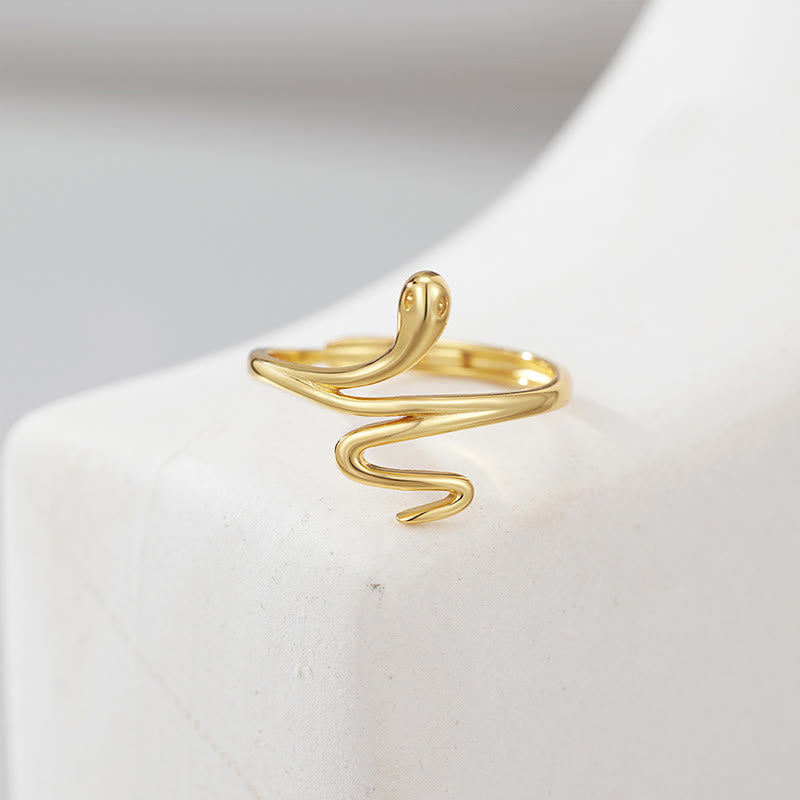 KarmaRipple's 925 Sterling Silver Golden Snake Year Of The Snake Calm Balance Adjustable Ring p1