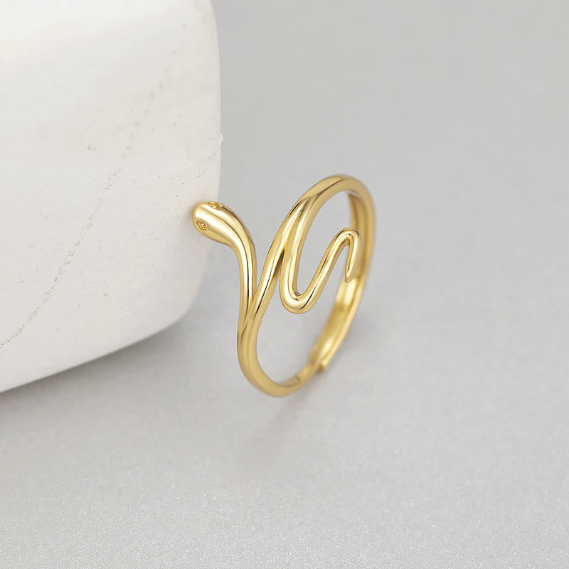 KarmaRipple's 925 Sterling Silver Golden Snake Year Of The Snake Calm Balance Adjustable Ring p3