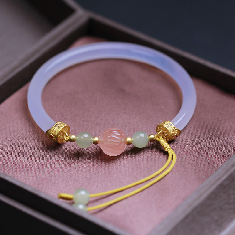 KarmaRipple's Authentic Ivory Agate Lotus Hetian Jade Beadwork Positive Bracelet Bangle p10