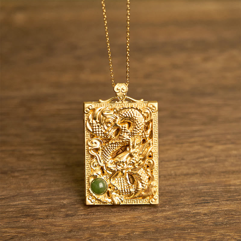 KarmaRipple's Dragon Gold Plated Bronze Hetian Jade Strength Pendant Necklace p1