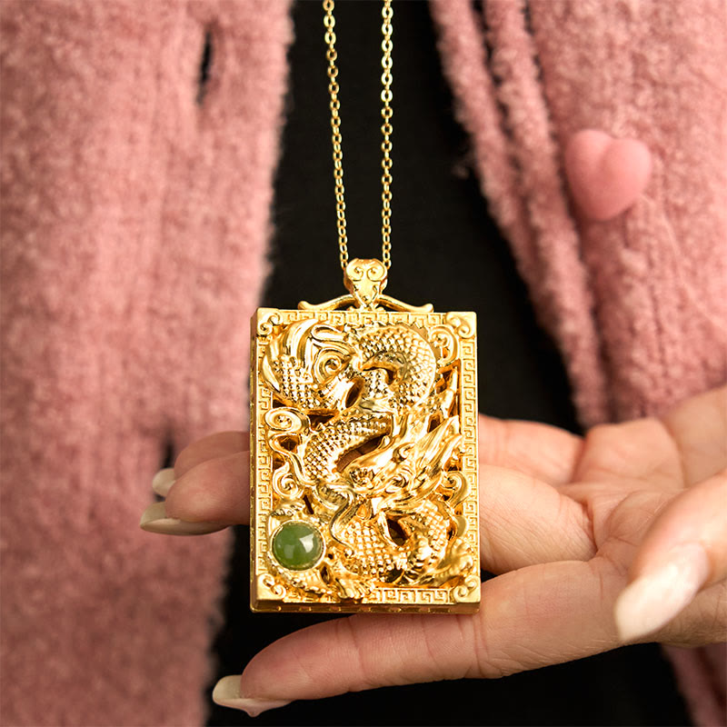 KarmaRipple's Dragon Gold Plated Bronze Hetian Jade Strength Pendant Necklace p6
