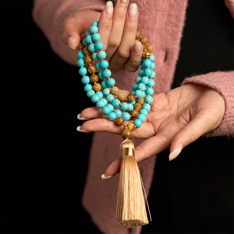 KarmaRipple's 108 Mala Beadwork Turquoise Picture Jasper Bead Tassel Balance Bracelet p3