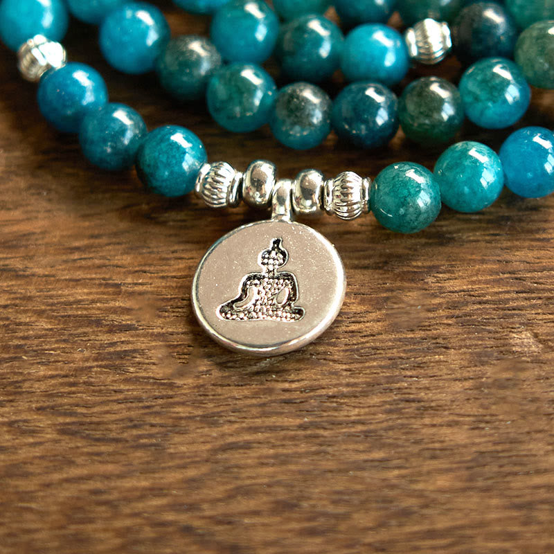 KarmaRipple's 108 Mala Beadwork Apatite Bead Om The Tree Of Life Lotus Buddha Bracelet p21