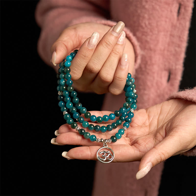 KarmaRipple's 108 Mala Beadwork Apatite Bead Om The Tree Of Life Lotus Buddha Bracelet p6