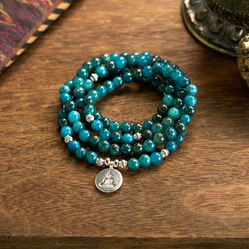 KarmaRipple's 108 Mala Beadwork Apatite Bead Om The Tree Of Life Lotus Buddha Bracelet p26